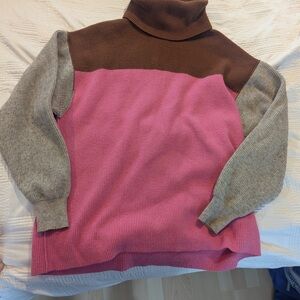 Free People Multicolor Turtleneck Sweater - Pink, Brown, Gray